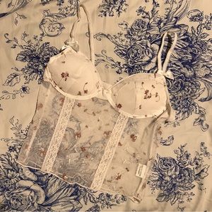 Corset Bustier with Sheer Bodice | White | Lace and Bows Floral